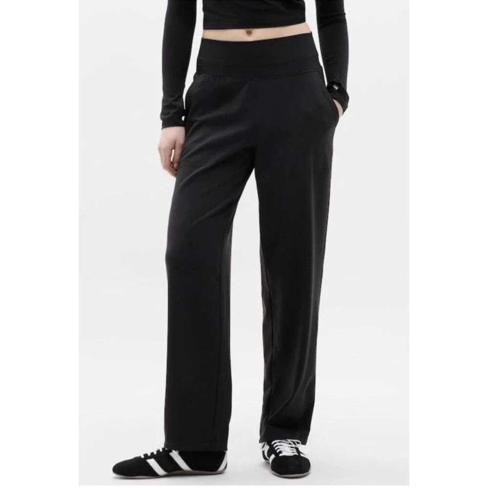 Athleta Pants Women XS Black Venice Wide Leg High Rise Pockets Active Casual